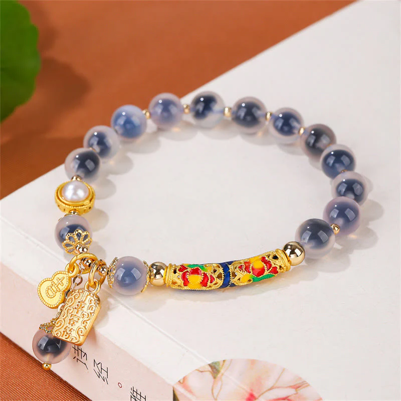 Buddha Stones Natural Blue Candy Agate Amulet Strength Bracelet