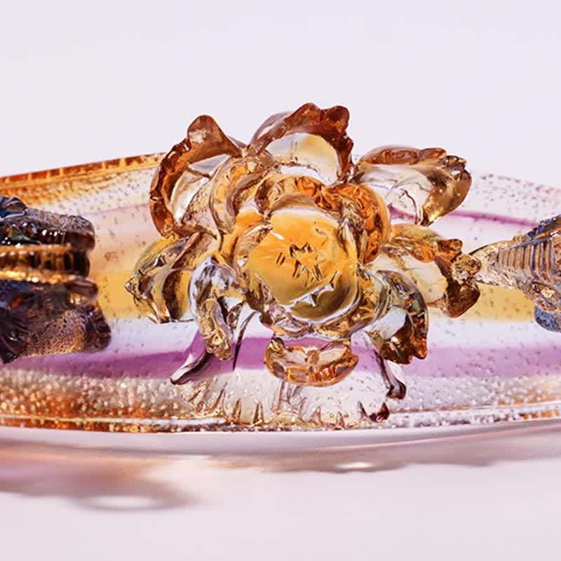 Buddha Stones Handmade Liuli Crystal Ruyi Elephant Art Piece Home Decoration With Crystal Base