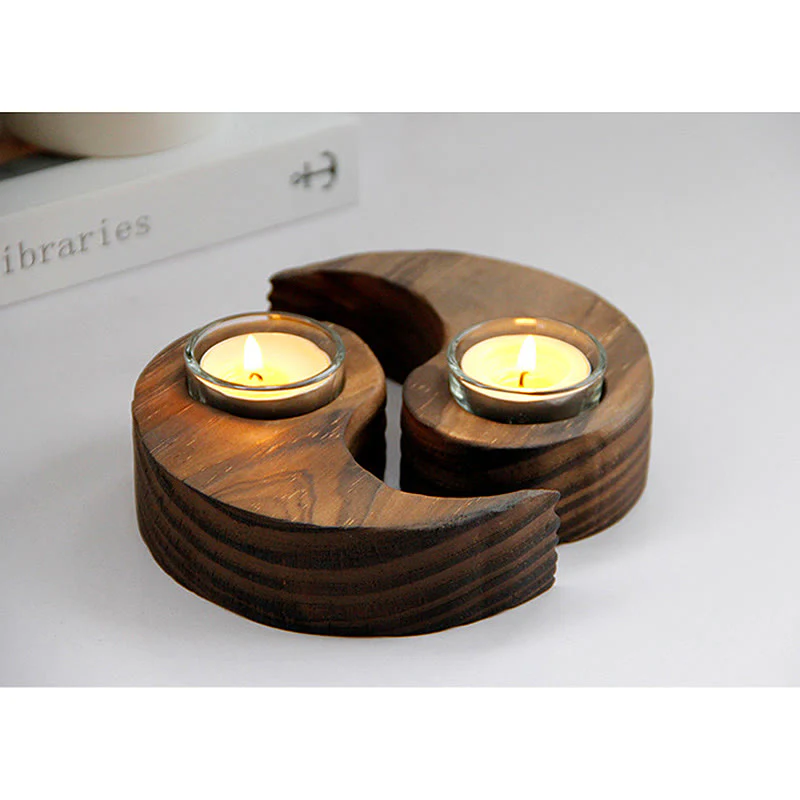 Buddha Stones Yin Yang Wood Candle Holder Meditation Rituals Use Items