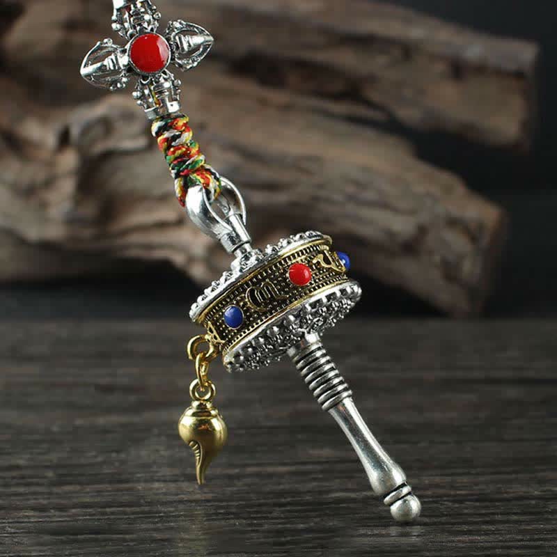 Buddha Stones Tibet Om Mani Padme Hum Prayer Wheel Peace Rotatable Bag Car Hanging Decoration