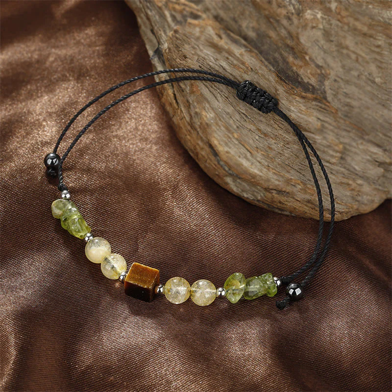 Buddha Stones Find Your Joy Peridot Citrine Tiger Eye Peace Rope Bracelet