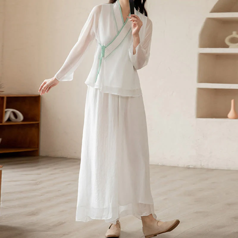 Buddha Stones Retro Prayer Zen Spiritual Meditation Practice Chiffon Clothing Women's Set