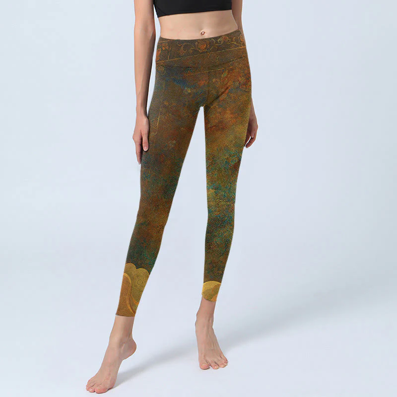 Buddha Stones Auspicious Clouds Print Lycra Fabric Fitness Leggings Women's Yoga Pants