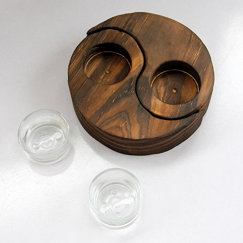 Buddha Stones Yin Yang Wood Candle Holder Meditation Rituals Use Items