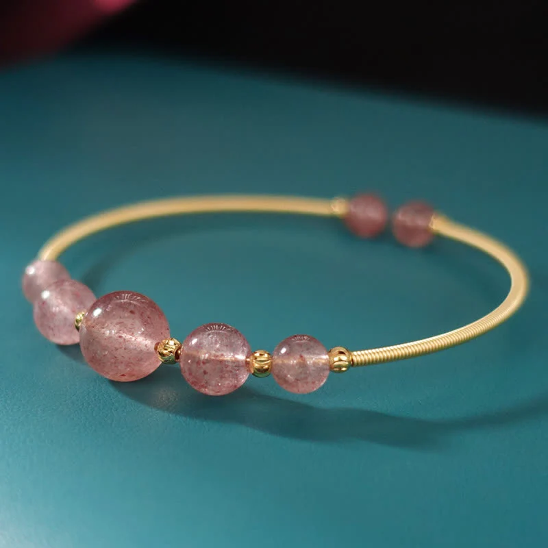 Buddha Stones Natural Strawberry Quartz Love Healing Bracelet Bangle