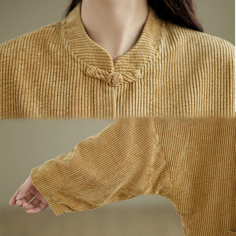Buddha Stones Frog-button Stand Collar Women's Cotton Linen Corduroy Jacket