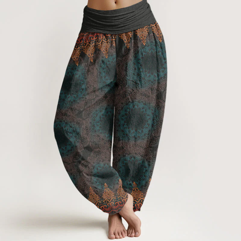 Buddha Stones Triangular Mandala Patterns Women's Elastic Waist Harem Pants