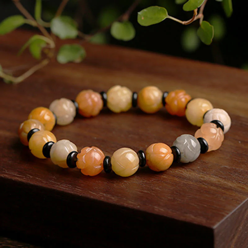 Buddha Stones Golden Silk Jade Lotus Wealth Luck Bracelet