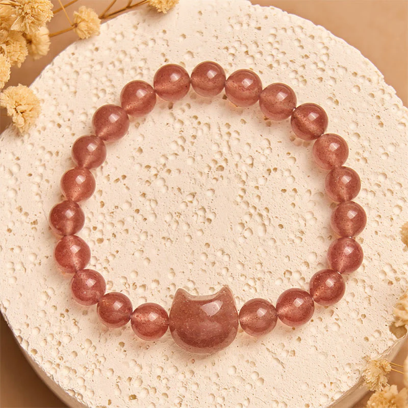 Buddha Stones Natural Strawberry Quartz Cat Healing Positive Bracelet
