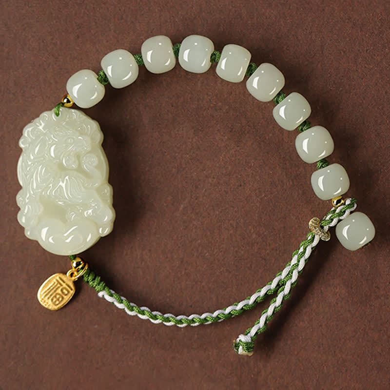 Buddha Stones 925 Sterling Silver Chinese Zodiac Hetian Jade Happiness Luck String Bracelet