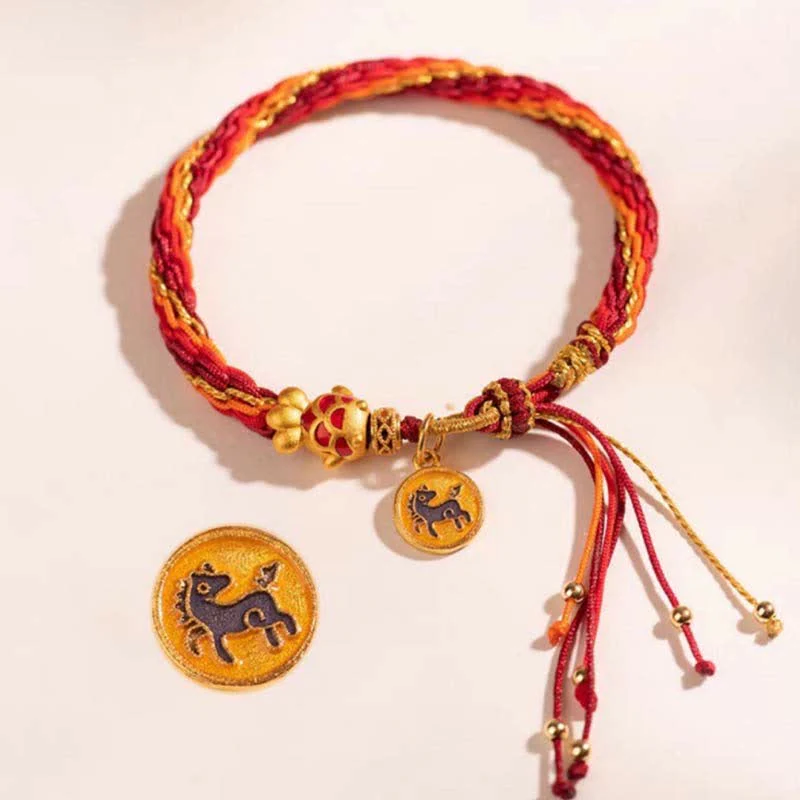 Buddha Stones Chinese Zodiac Handmade Koi Fish String Protection Reincarnation Knot Braid Bracelet