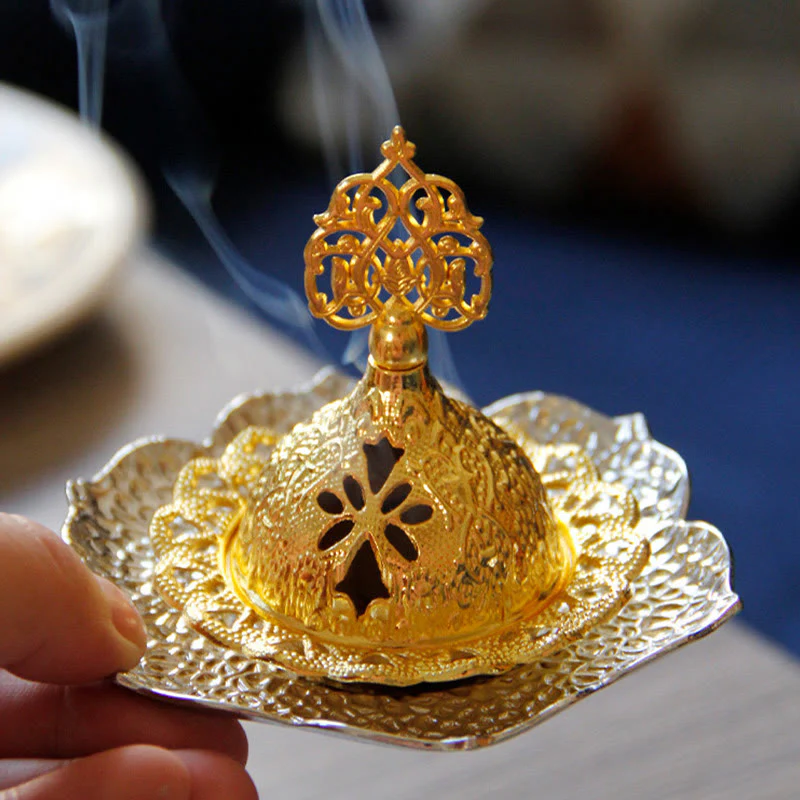 Buddha Stones Gold Leaf Coaster Spiritual Mini Alloy Metal Incense Burner