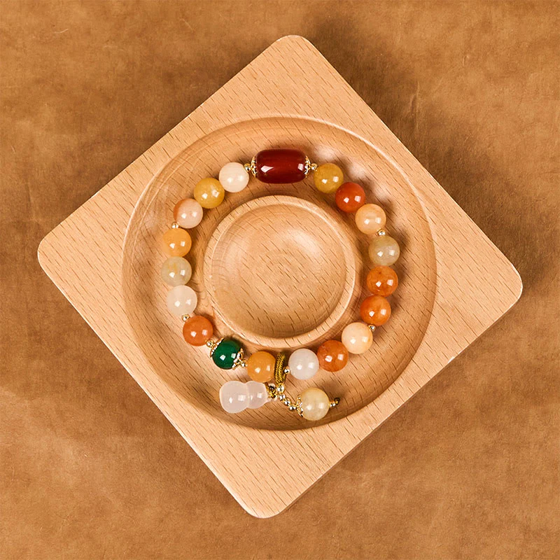 Buddha Stones Golden Silk Jade Beads Gourd Wealth Luck Bracelet