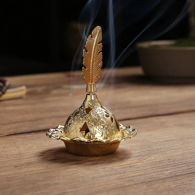 Buddha Stones Gold Gourd Star Feather Spiritual Meditation Mini Alloy Metal Incense Burner