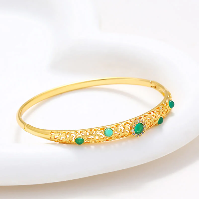 Buddha Stones Vine Design Alloy Zircon Luck Bracelet Bangle