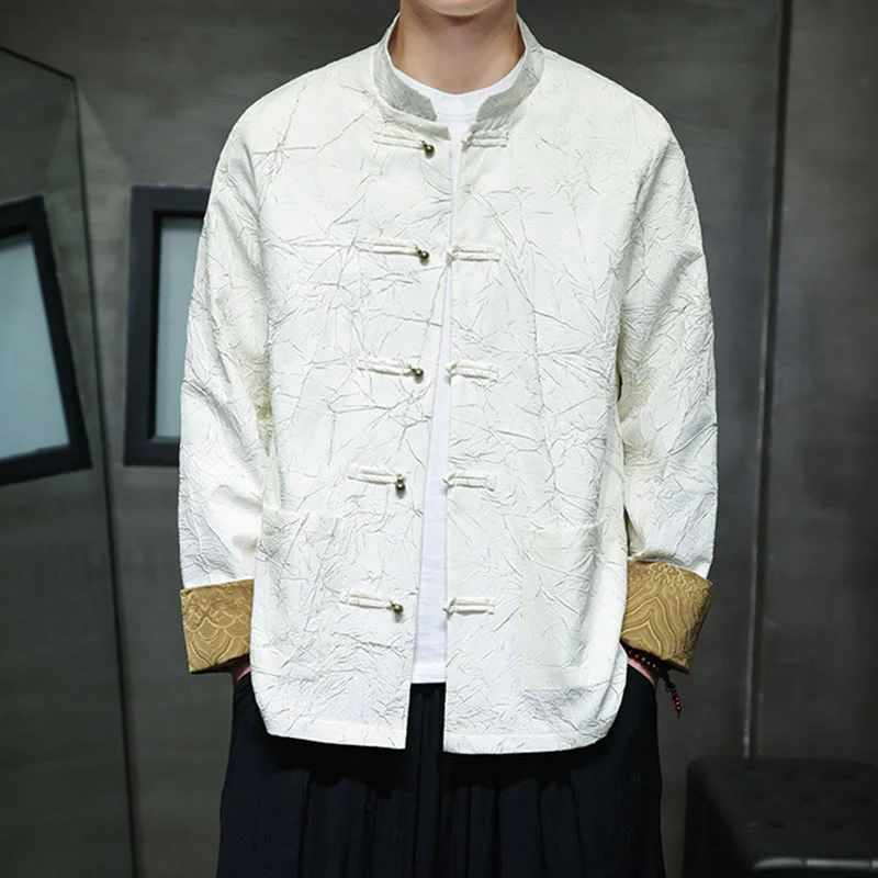Buddha Stones Tang Suit Casual Frog-button Long Sleeve Nylon Men's Jacket Shirt Clothing