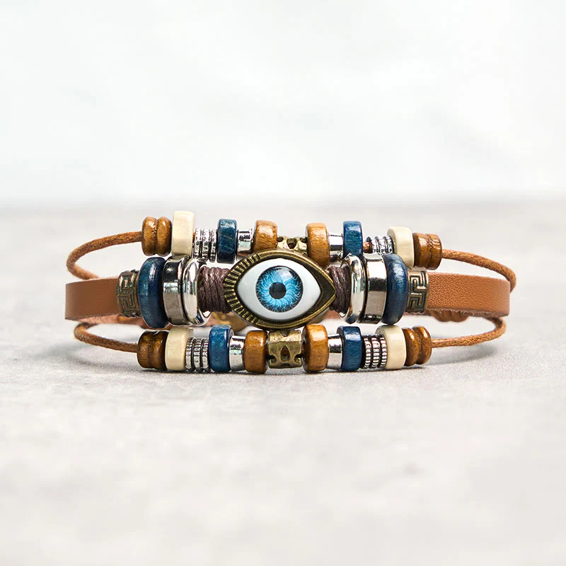 Buddha Stones Tibetan Evil Eye Leather Adjustable Protection Bracelet