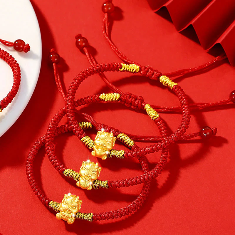 Buddha Stones 999 Sterling Silver Year of the Dragon Copper Coin Fortune Dragon Fu Character Luck Handcrafted Red String Braided Bracelet (Extra 30% Off | USE CODE: FS30)