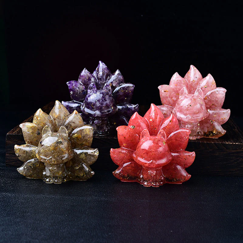 Buddha Stones Small Various Stone Pink Crystal Citrine Amethyst Nine Tailed Fox Warmth Home Decoration