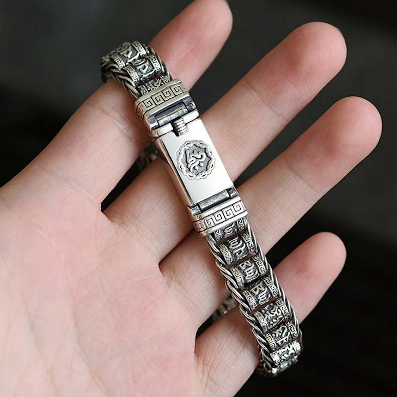 Buddha Stones Tibetan Copper Buckle Om Mani Padme Hum Peace Metal Bracelet