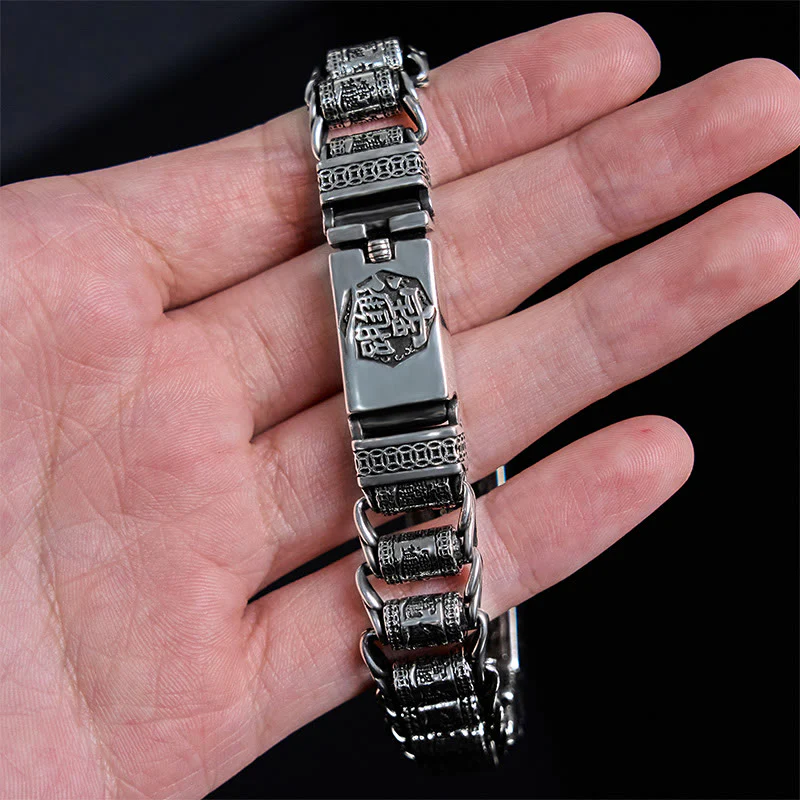 Buddha Stones Tibetan Copper Buckle Prayer Wheel Heart Sutra Pi Xiu Metal Bracelet