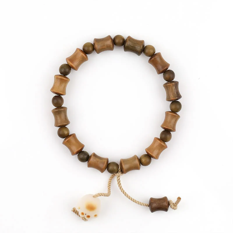 Buddha Stones Green Sandalwood Bodhi Seed Cat Claw Bamboo Peace Bracelet