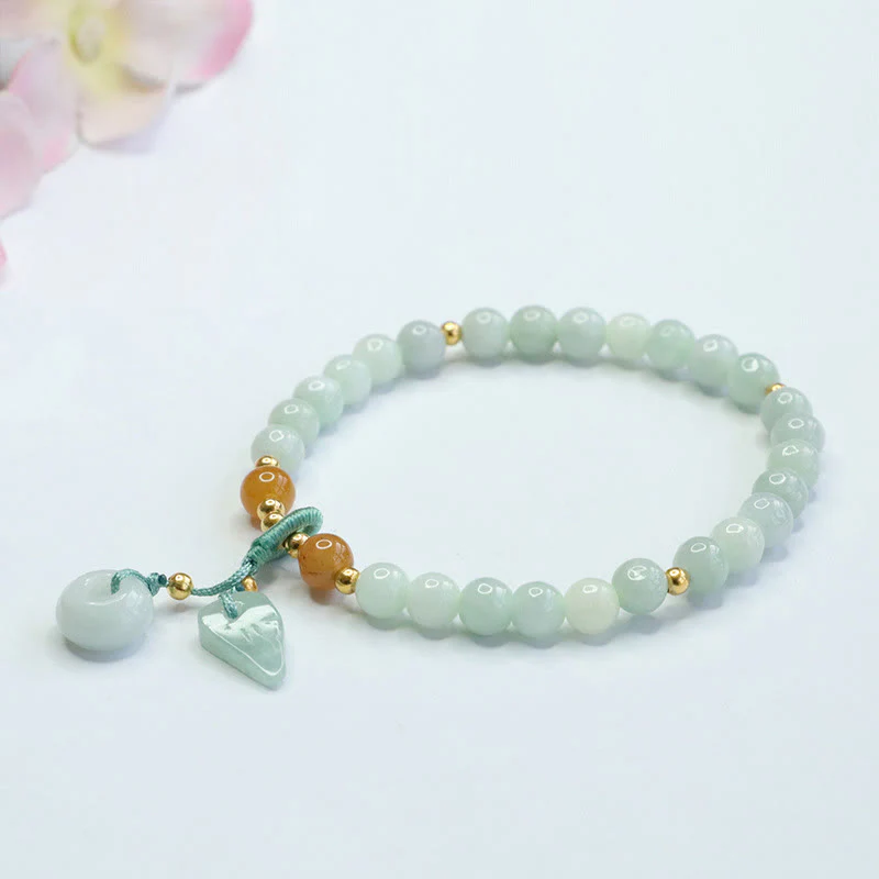 Buddha Stones Jade Beads Leaf Peace Buckle Prosperity Bracelet
