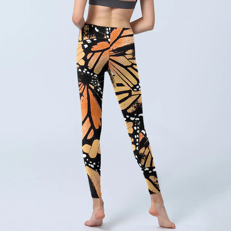 Buddha Stones Yellow Butterfly Print Exercise Leggings Women's Yoga Pants