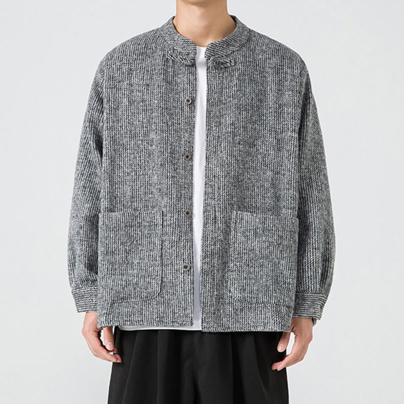 Buddha Stones Long Sleeve Frog-button Design Men's Cotton Jacket Shirt With Pockets