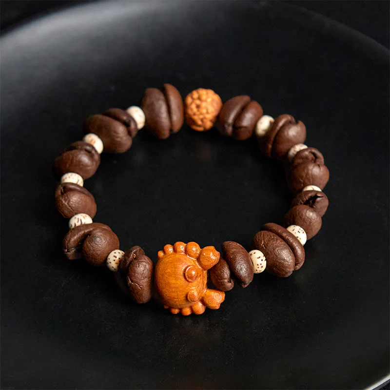 Buddha Stones Handmade Crab Copper Coins Coffee Beans Wenge Wood Bracelet