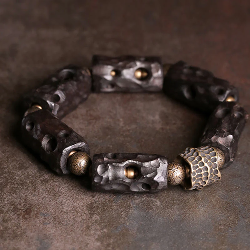 Buddha Stones Ebony Wood Copper Brass Calm Bracelet