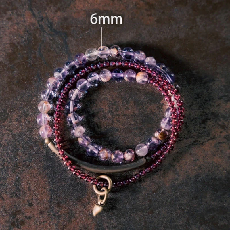 Buddha Stones Retro 6mm Amethyst 4mm Garnet Multilayer Balance Bracelet