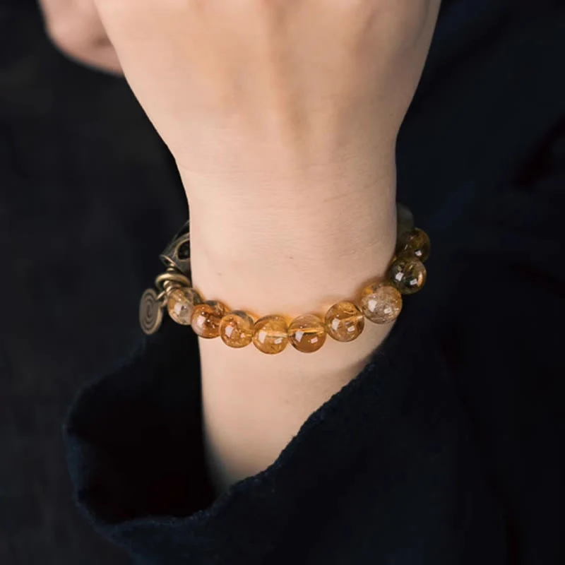 Buddha Stones Daily Retro 10mm Citrine Beads Protection Bracelet