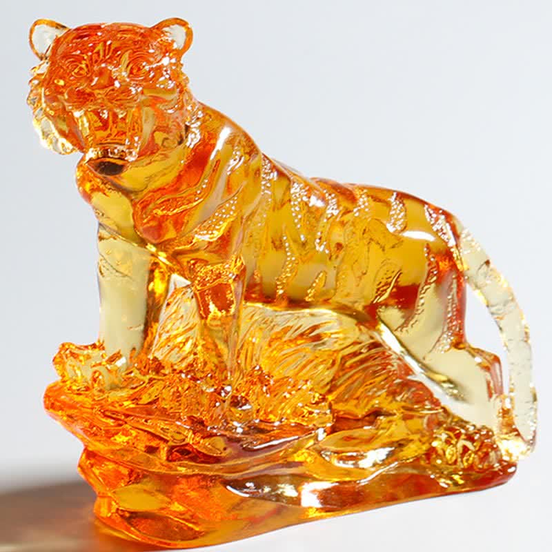 Buddha Stones Handmade Liuli Crystal Tiger Art Piece Protection Home Decoration