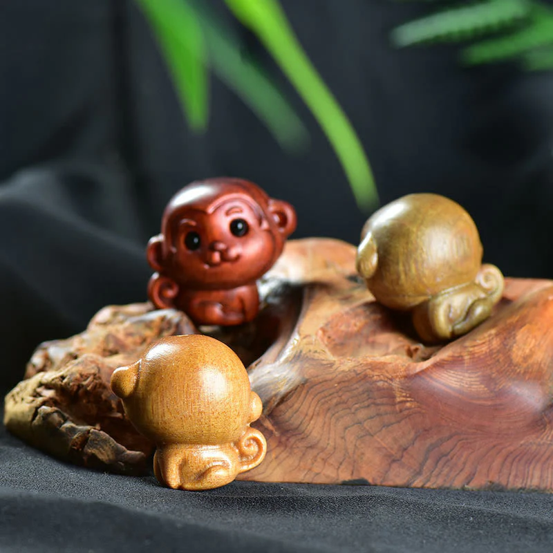 Buddha Stones Green Sandalwood Small Leaf Red Sandalwood Cute Monkey Animals Peace Decoration