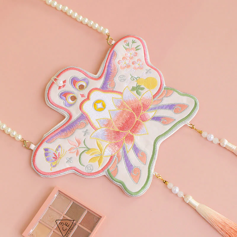 Buddha Stones Luck Embroidery Lotus Koi Fish Rabbit Flower Hanfu Bag Crossbody Bag Shoulder Bag