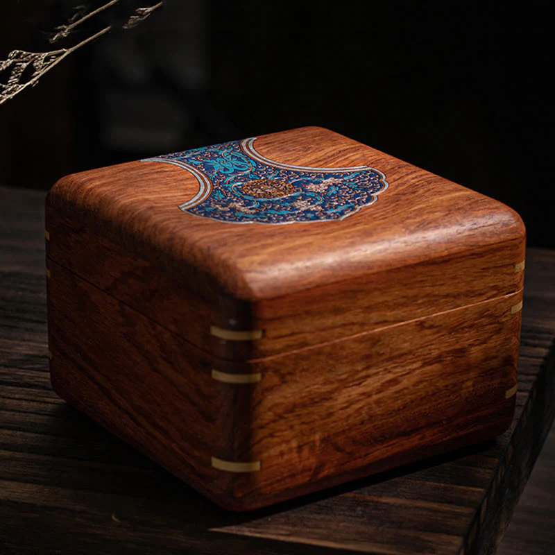 Buddha Stones Antique Flower Leaf Handmade Rosewood Jewelry Storage Box Wooden Gift Organizer Box