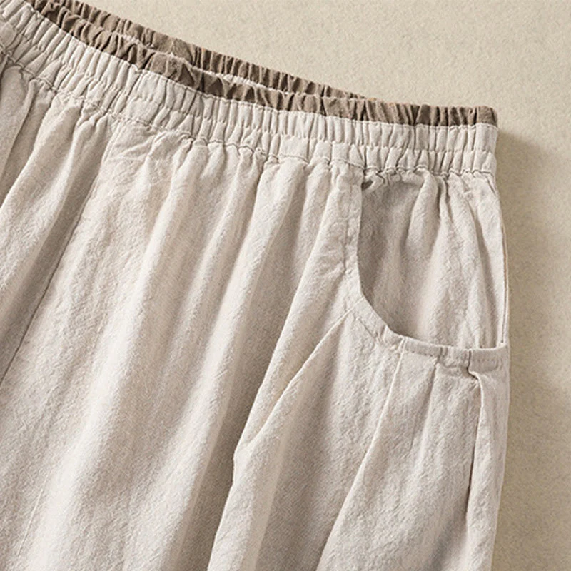 Buddha Stones Casual Embroidery Women's Cotton Linen 7-8 Length Harem Pants With Pockets