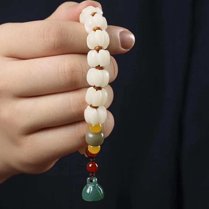 Buddha Stones Natural Bodhi Seed Red Agate Bodhi Calm Harmony Engraved Pumpkin Bead Lotus Bracelet