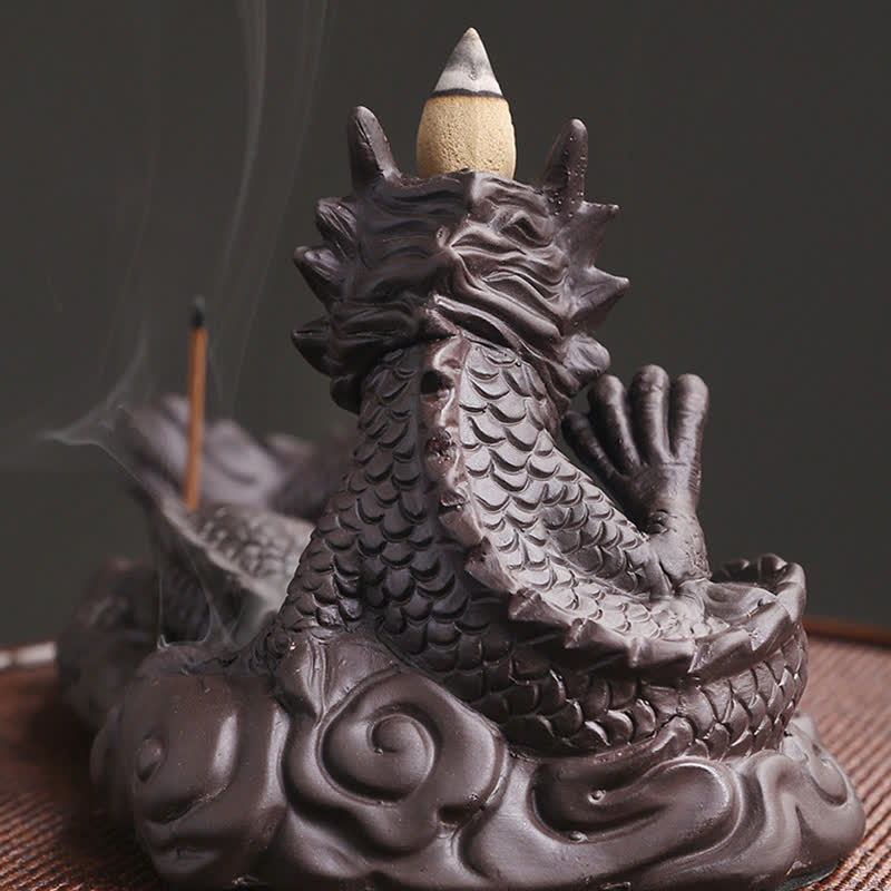 Buddha Stones Dragon Playing Ball Flower Protection Incense Burner Decoration