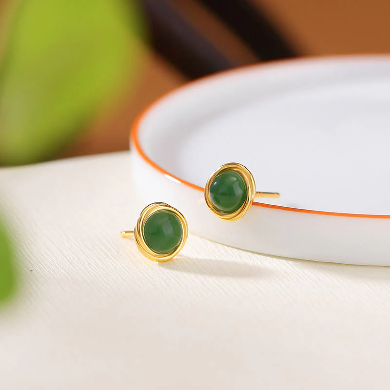 Buddha Stones 925 Sterling Silver Hetian Jade Agate Amber Luck Earrings