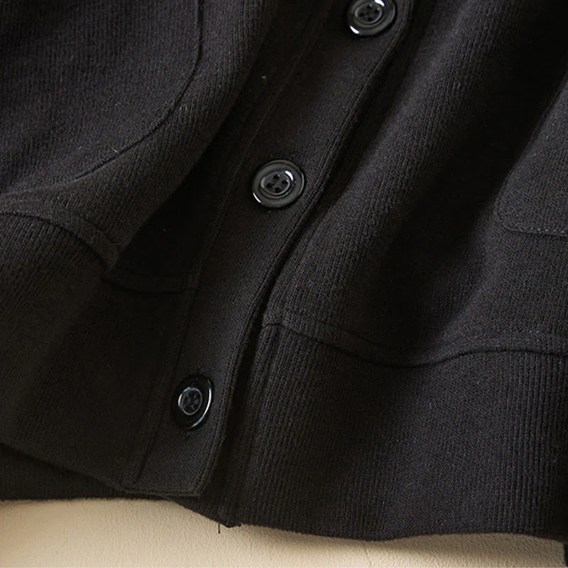 Buddha Stones Plain Buttons Women's Cotton Hooded Jacket With Pockets