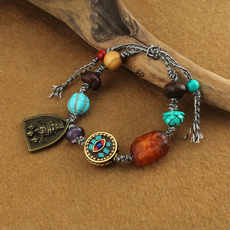 Buddha Stones Tibetan Buddha's Eye Turquoise Lotus Zakiram Protection Rope Bracelet