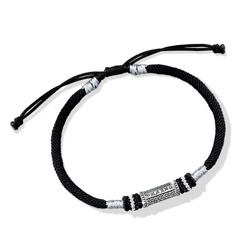 Buddha Stones 925 Sterling Silver Om Mani Padme Hum Wisdom Braided Rope Bracelet