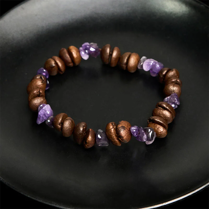 Buddha Stones Handmade Natural Coffee Beans Amethyst Citrine Amazonite Irregular Crystal Bracelet