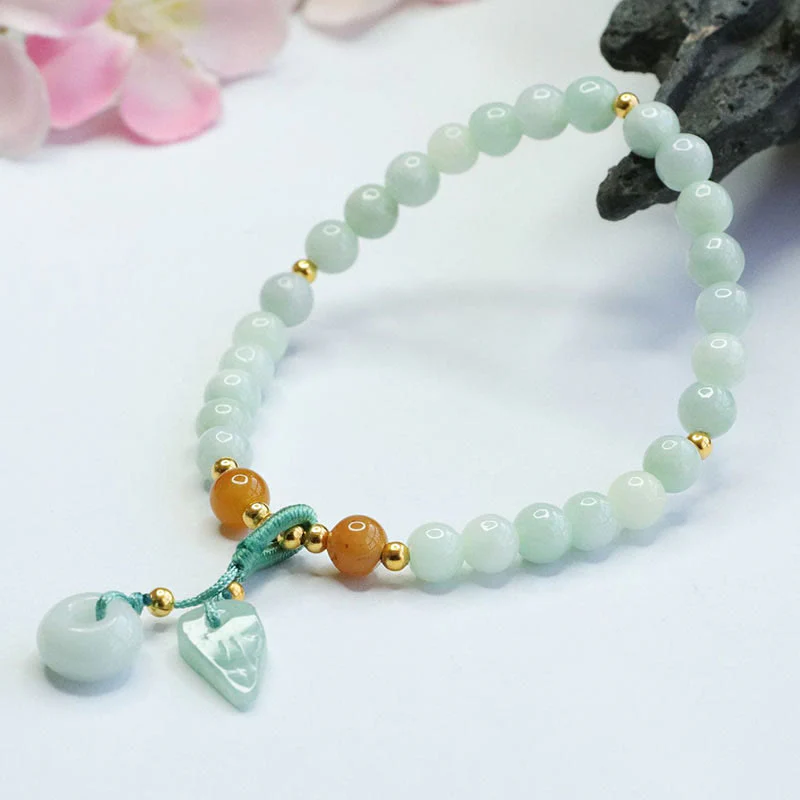 Buddha Stones Jade Beads Leaf Peace Buckle Prosperity Bracelet