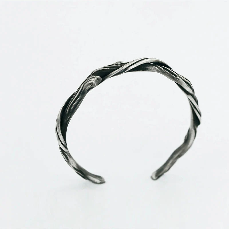 Buddha Stones 999 Sterling Silver Driftwood Cuff Bracelet Bangle