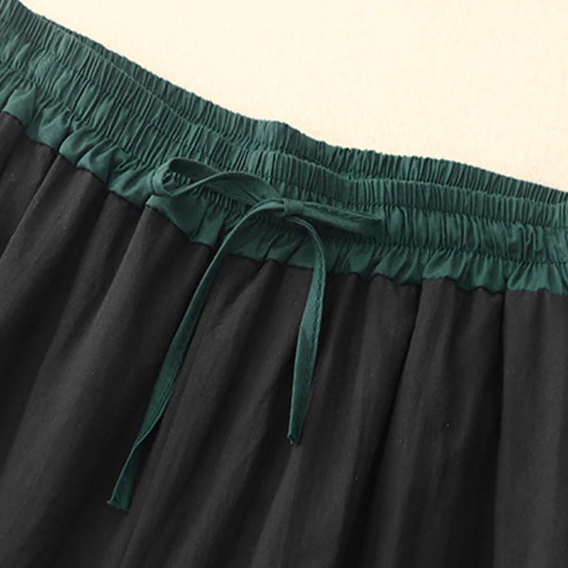 Buddha Stones Artistic Color Contrast Drawstring Women's Wide Leg Pants With Pockets