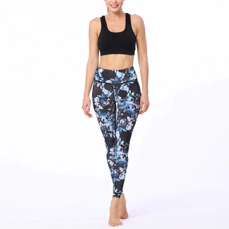 Buddha Stones Simple Leaves Print Sports Fitness Leggings Women's Yoga Pants