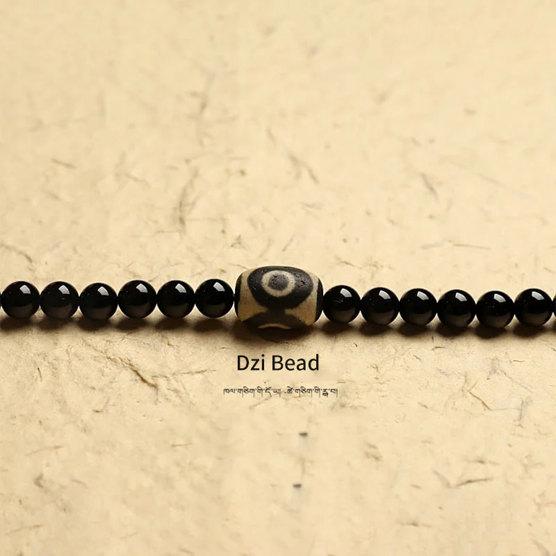Buddha Stones Tibetan 108 Mala Beads Black Onyx Three-eyed Dzi Beads Protection Bracelet